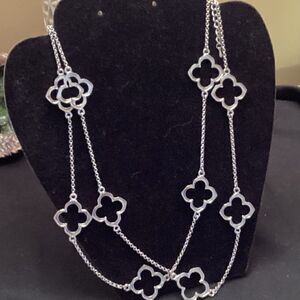 LiaMiaDia Brand Silvertone Long Strand Open Trefoil Necklace